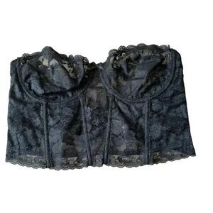 Roamans Black Lace Embroidered Corset Bralette SZ 42C #1969